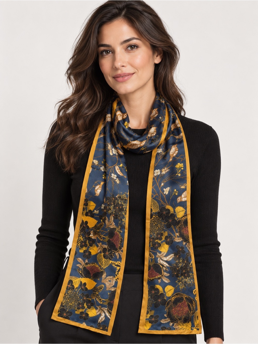 New ANDANTINO Double-Layer Reversible 100% Mulberry Silk Scarf Size 7'' x 58''